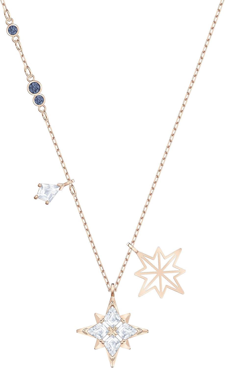 Rose Gold Crystal Star Pendant Necklace with Cubic Zirconia