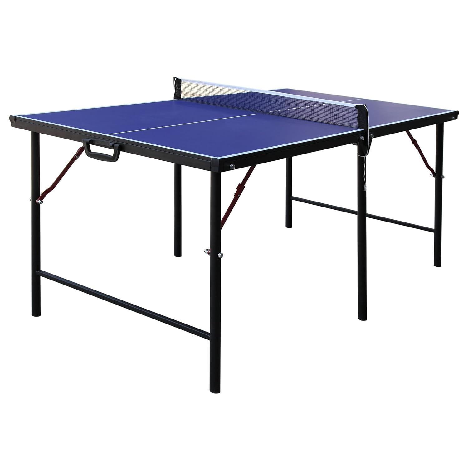 Compact 60" Blue Melamine Folding Indoor Table Tennis Table with Accessories