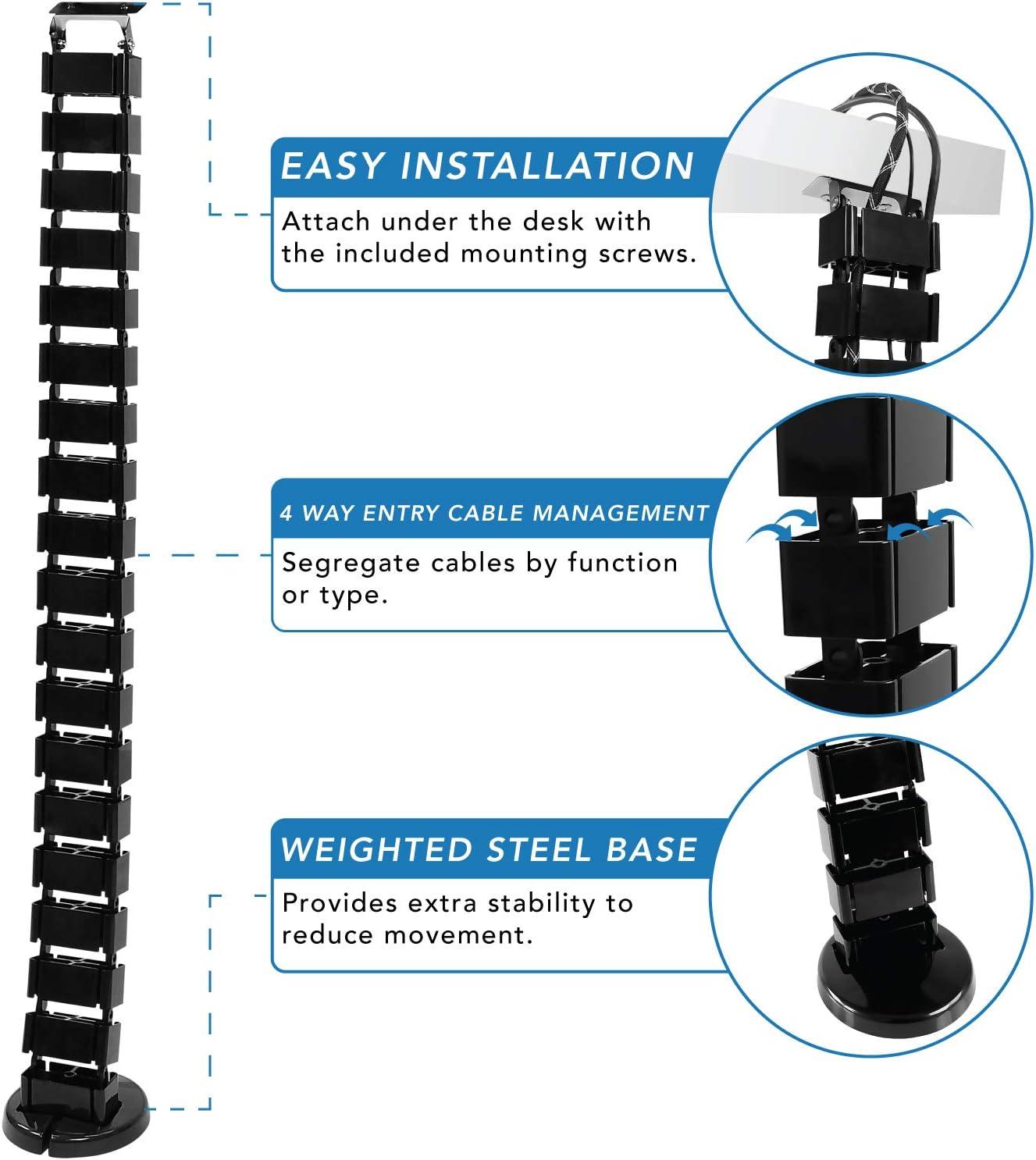 Mount-It! Cable Management Spine & Desk Cord Organizer | Keeps Power & AV Cords Safe and Organized | 50 in. Long Modular Wire Management Tray | Black