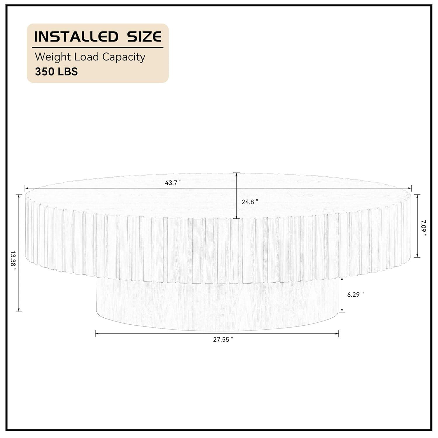 43.7'' Oval Wood Coffee Table,Modern Handcraft Drum Coffee Table for Living Room, Small Center Table with Sturdy Pedestal (Black, L43.7 x W24.8 x H13.38)