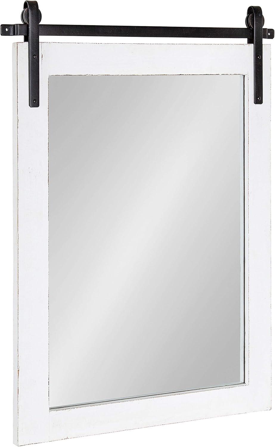 Kate and Laurel Cates Farmhouse Wood Framed Wall Mirror, 18 x 26, White, Barn Door-Inspired Rustic Mirrors for Wall