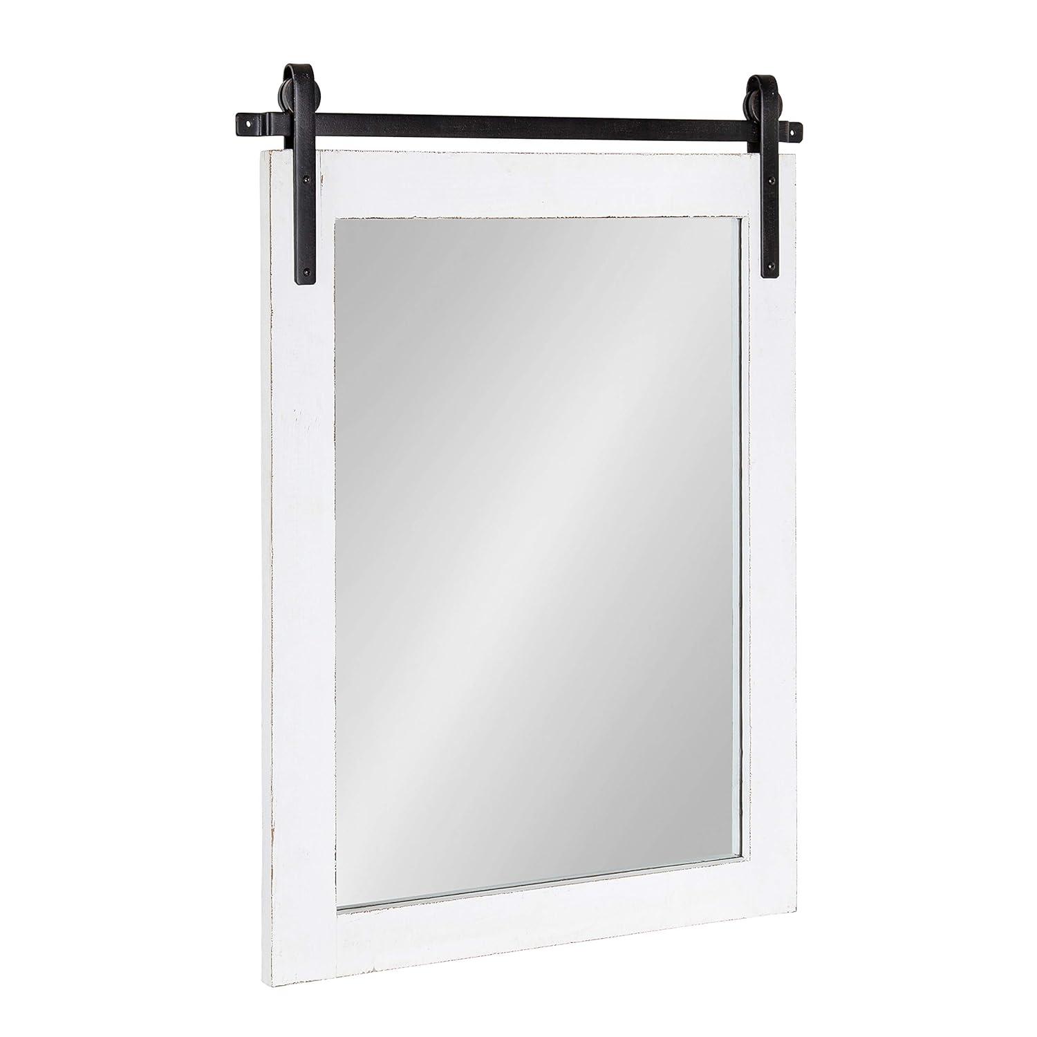 Kate and Laurel Cates Farmhouse Wood Framed Wall Mirror, 18 x 26, White, Barn Door-Inspired Rustic Mirrors for Wall