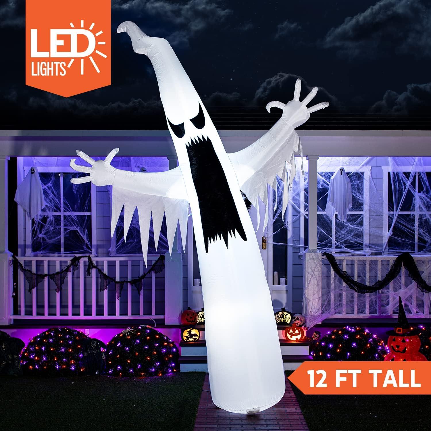 12 FT Halloween Inflatable Towering Terrible Spooky Ghost with Build-in LEDs Blow Up Inflatables