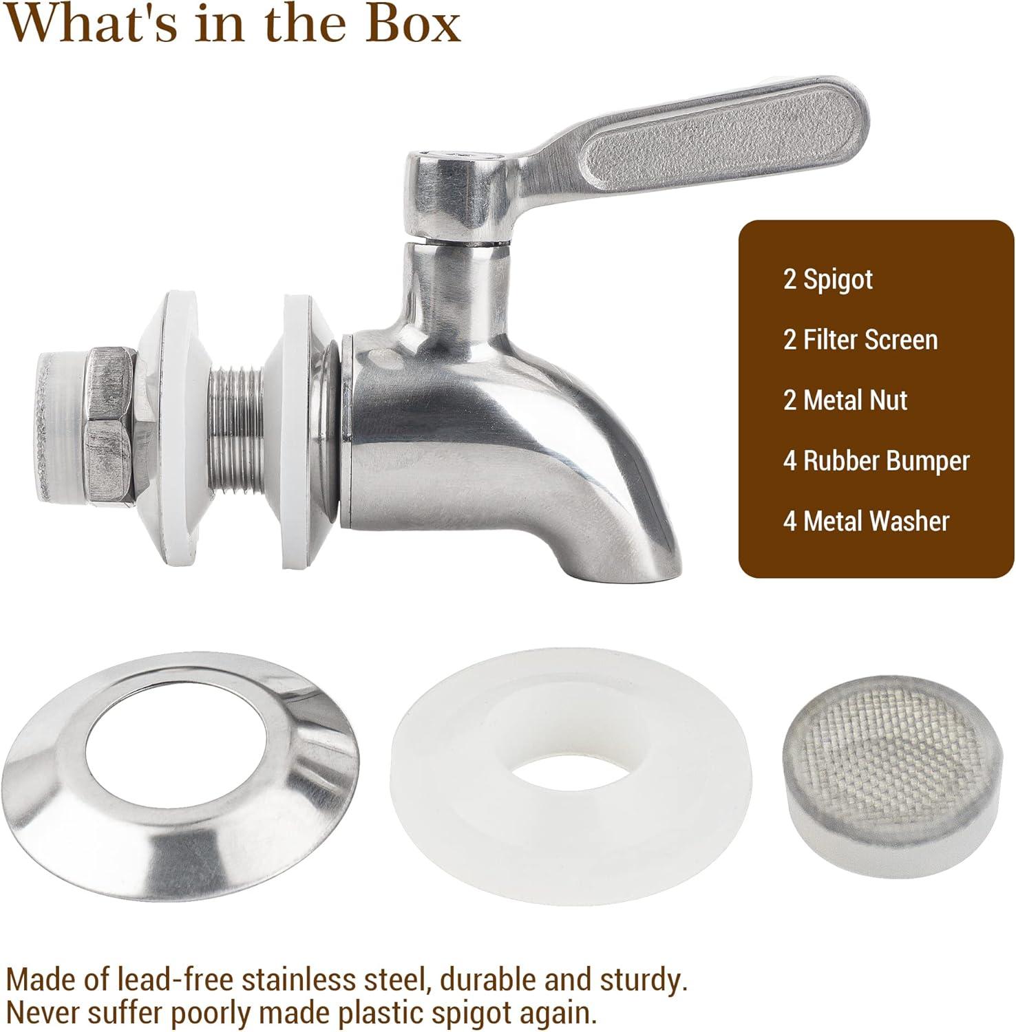 Polished Stainless Steel Beverage Dispenser Replacement Spigot Set