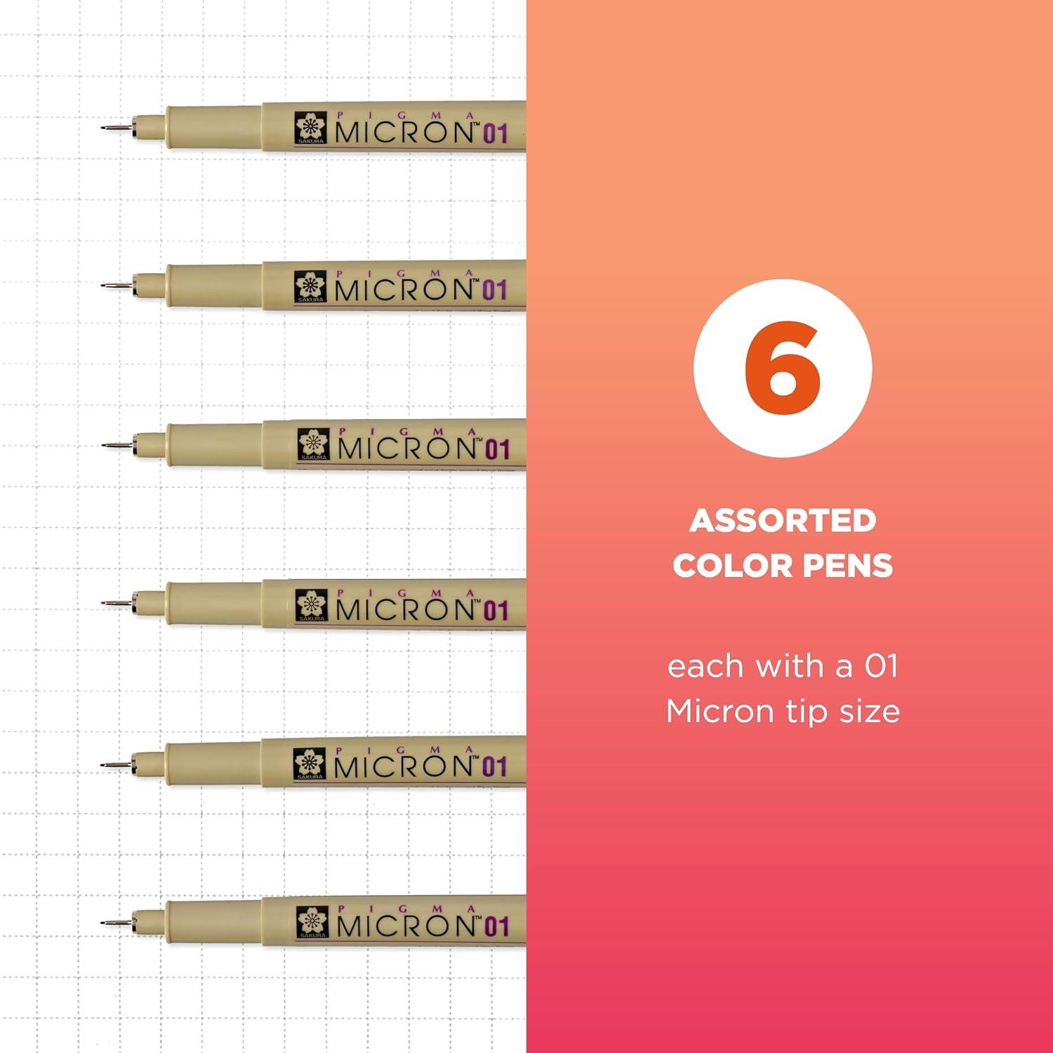 Sakura Pigma Micron Non-Toxic Waterproof Permanent Marker, Assorted Color, Pack of 6