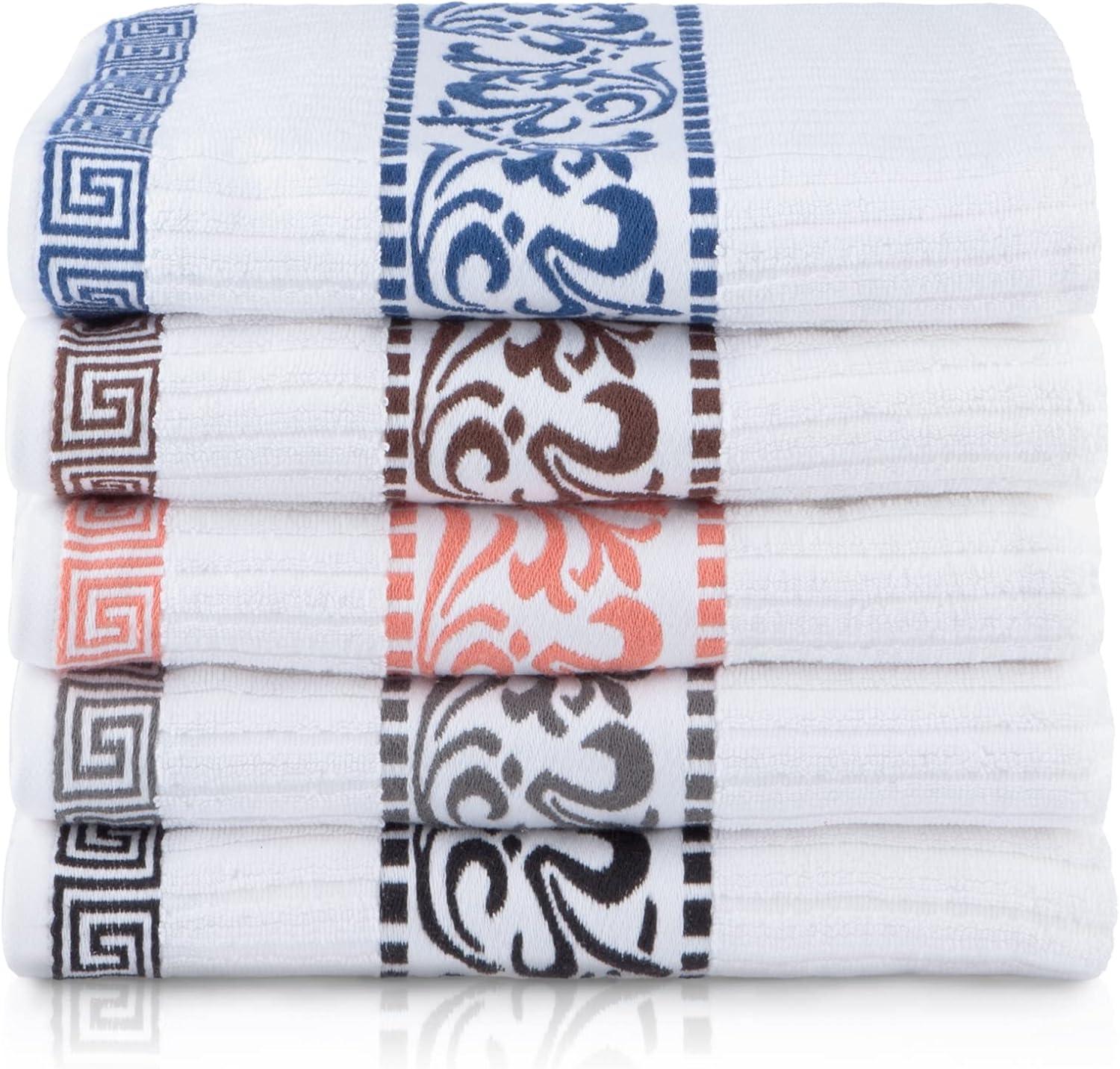 Superior Athens Cotton Medium Weight Floral Border Greek Key Trim 8 Piece Assorted Towel Set by Superior