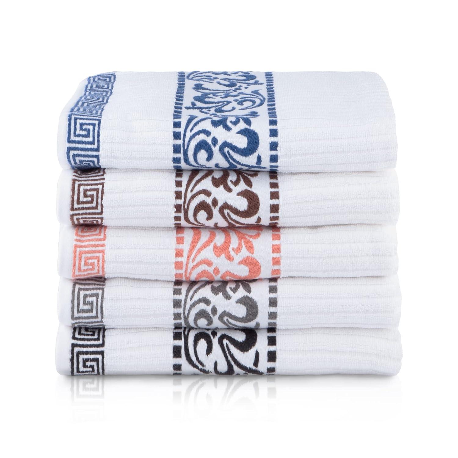Superior Athens Cotton Medium Weight Floral Border Greek Key Trim 8 Piece Assorted Towel Set by Superior