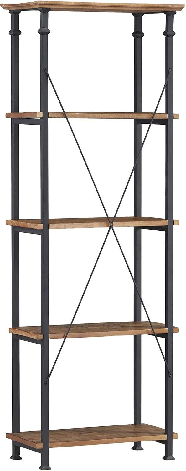 Weston Home Clayton 5 Shelf Narrow Wood and Metal Bookcase, Brown