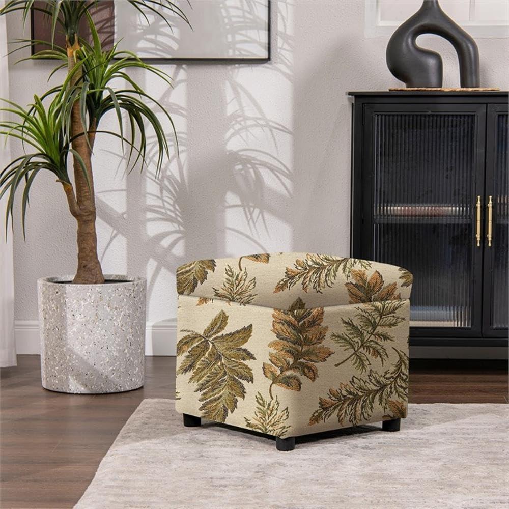 Jacob 18" Tan Floral Jacquard Storage Cube Ottoman