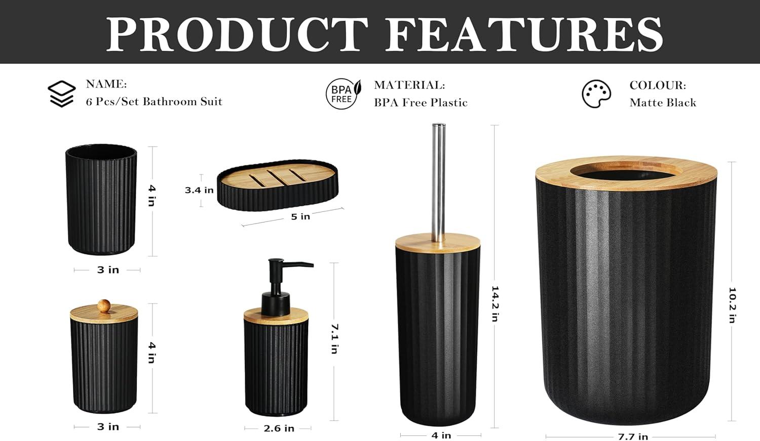 Home-Complete 6-Piece Complete Bathroom Accessories Set (Black)