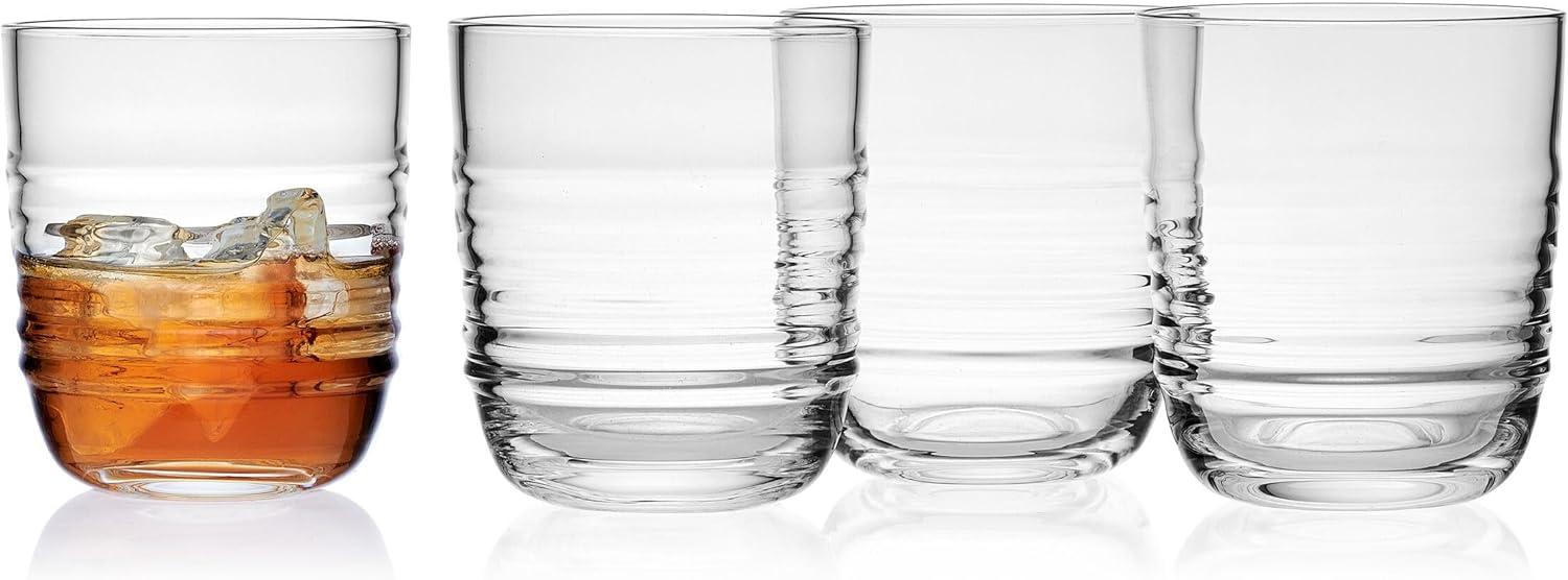 Ciara 14 oz Clear Ribbed Crystal Whiskey Glasses, Set of 4