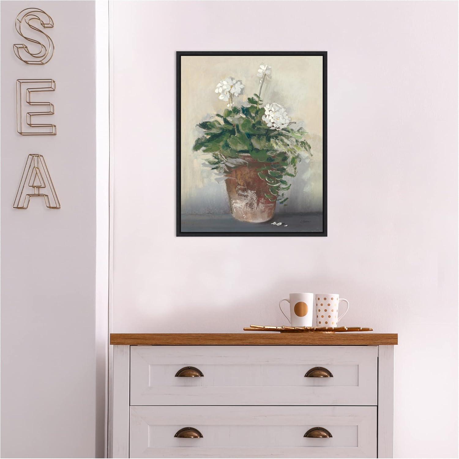 Amanti Art Pot of White Geraniums by Carol Rowan Framed Canvas Wall Art