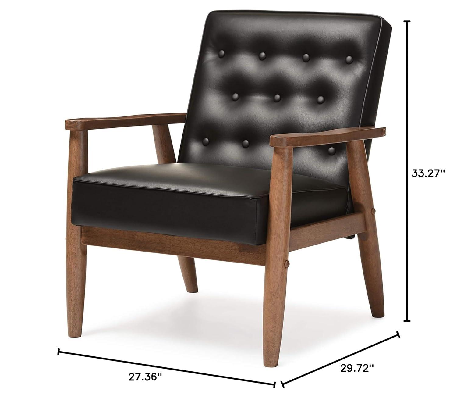 Sorrento Mid - Century Retro Modern Faux Leather Upholstered Wooden Lounge Chair - Black - Baxton Studio: Danish Design, Rubberwood Frame