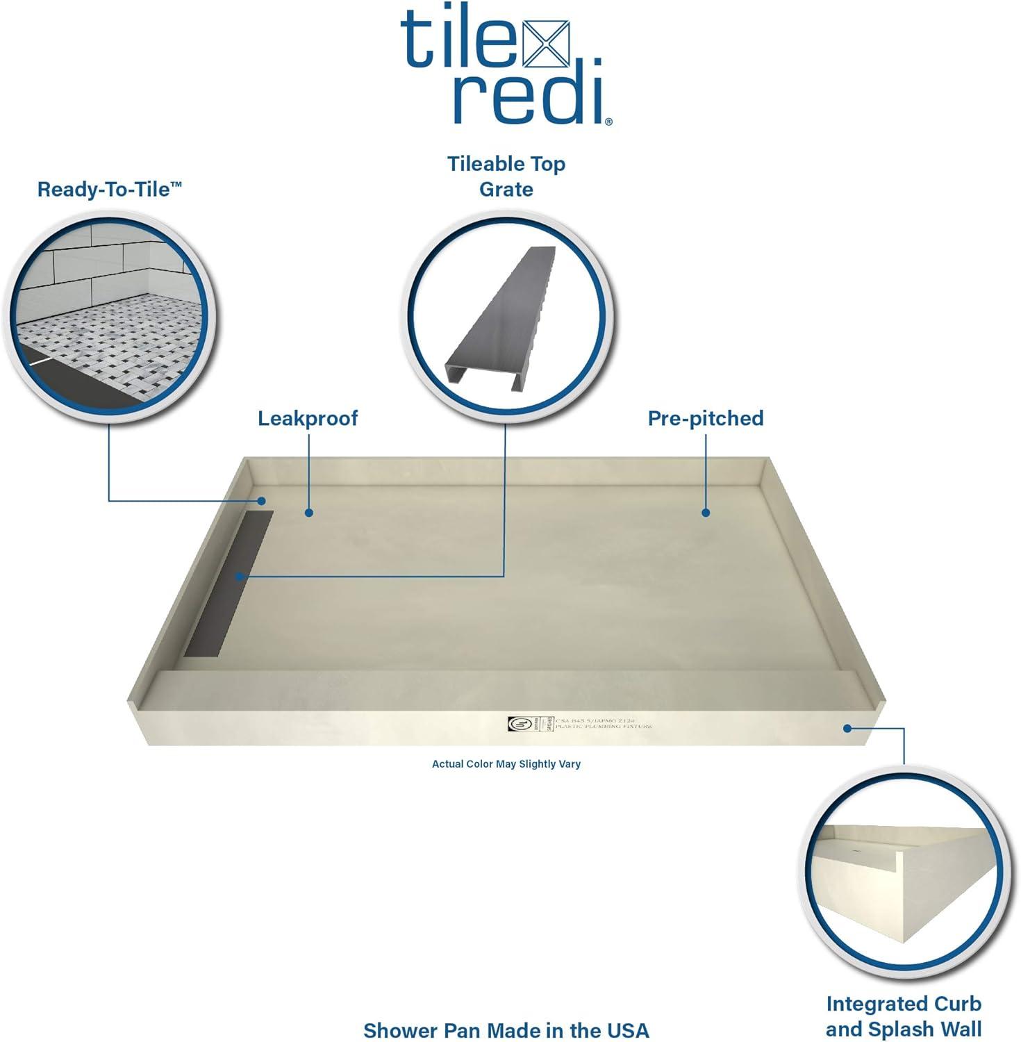 Tileable Gray PVC Single Curb Shower Pan with Right Drain