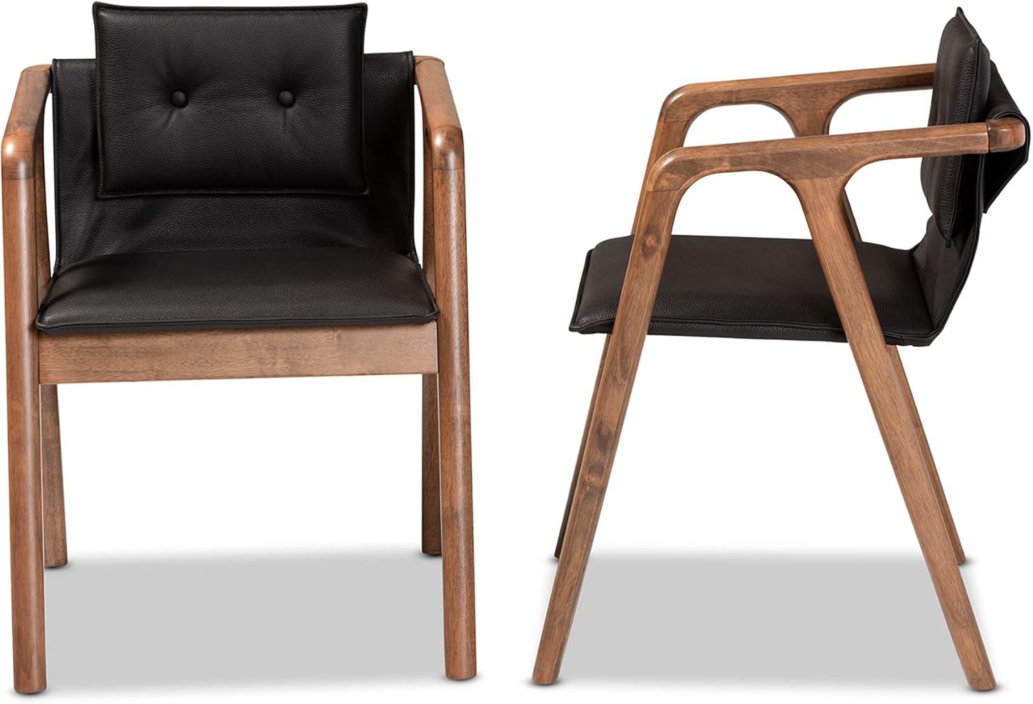 2pc Marcena Imitation Leather Dining Chair Set with Sloping Armrests - Baxton Studio