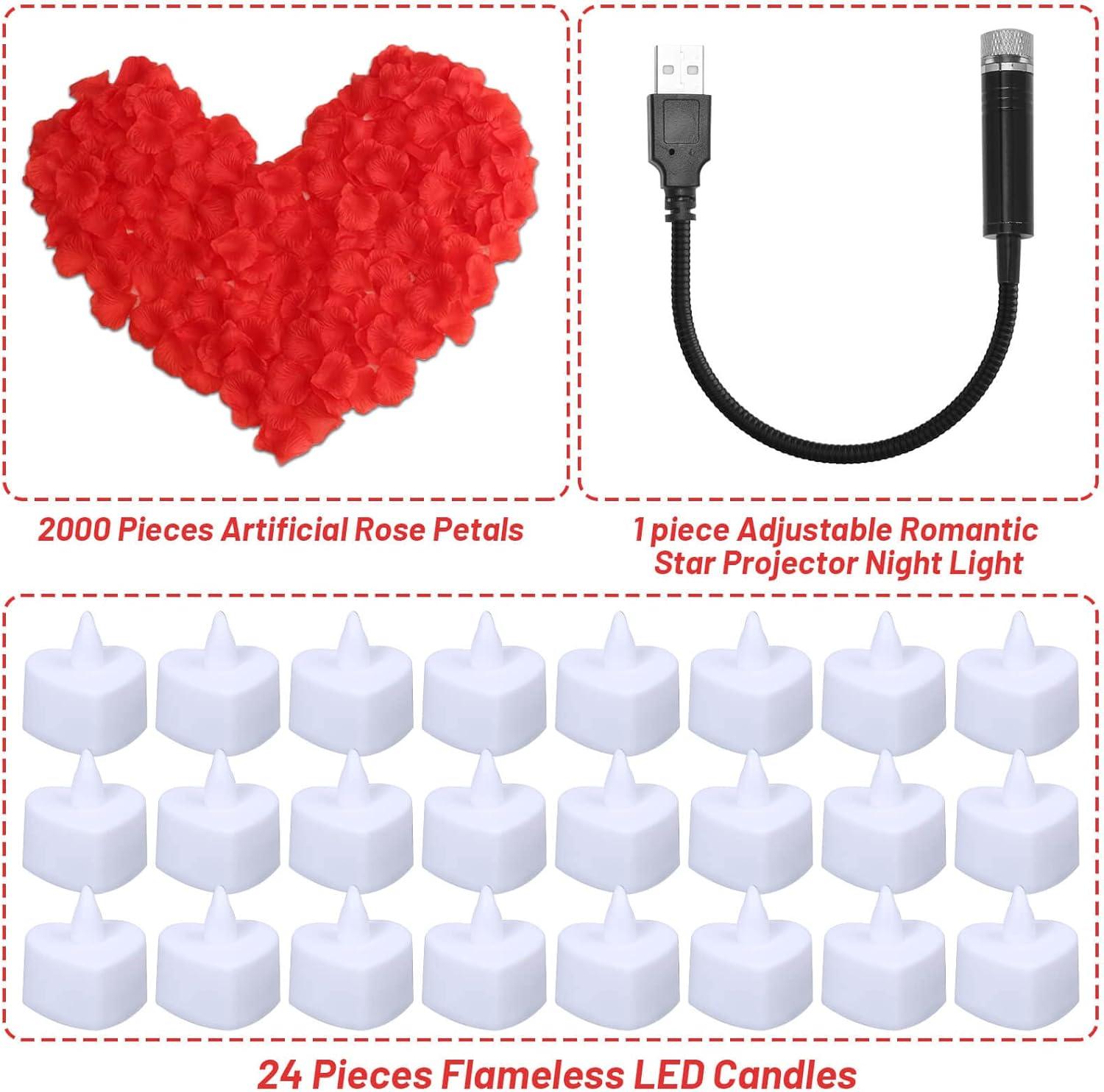 Red Flameless LED Tealights with Artificial Rose Petals Kit