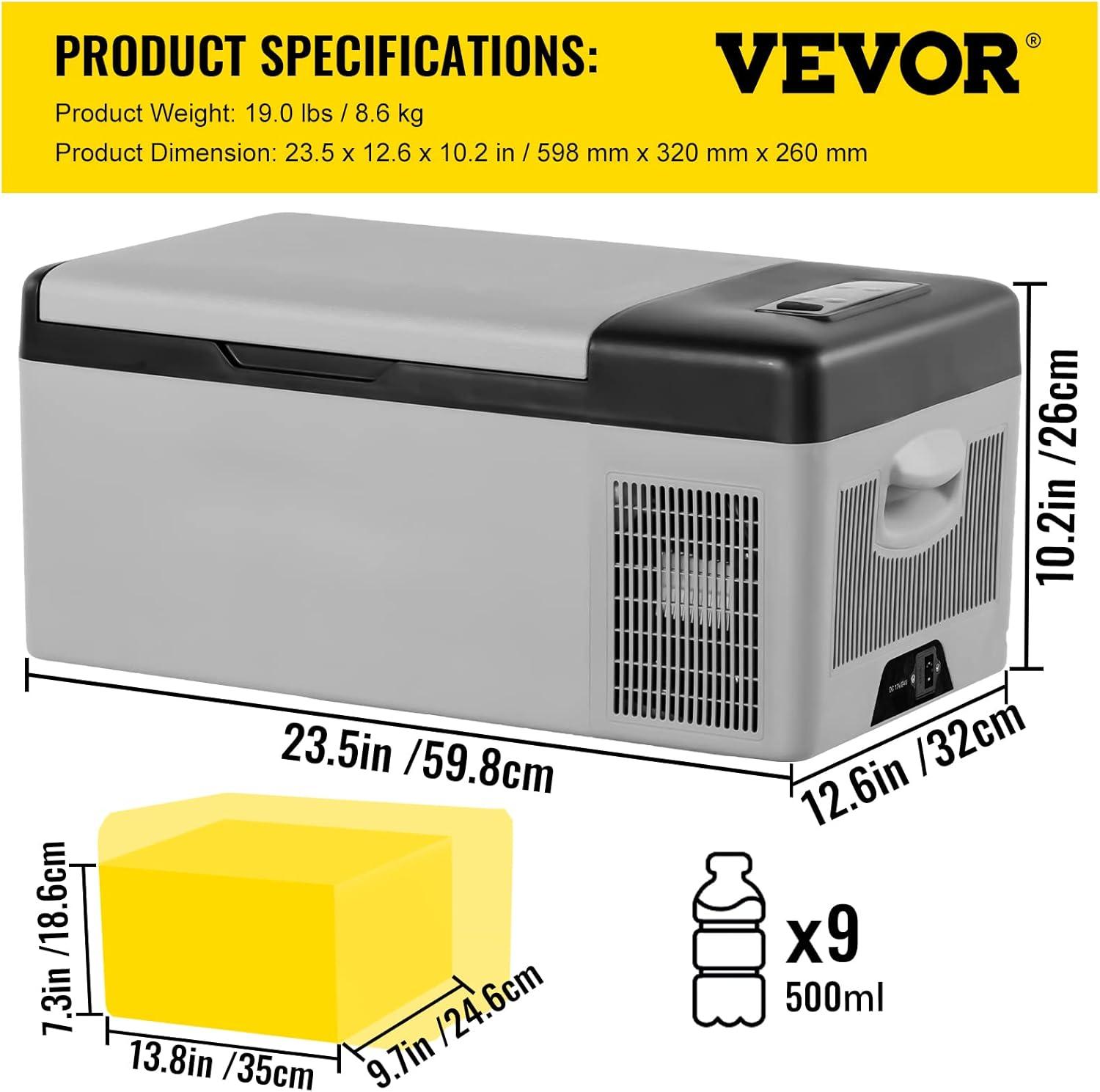 VEVOR Car Refrigerator 16 Qt, Portable Refrigerators with -4℉-68℉ Cooling Range & App Control, 12/24V DC & 110-240V AC Electric Cooler for Truck Vehicle Outdoor & Home Use, Gray