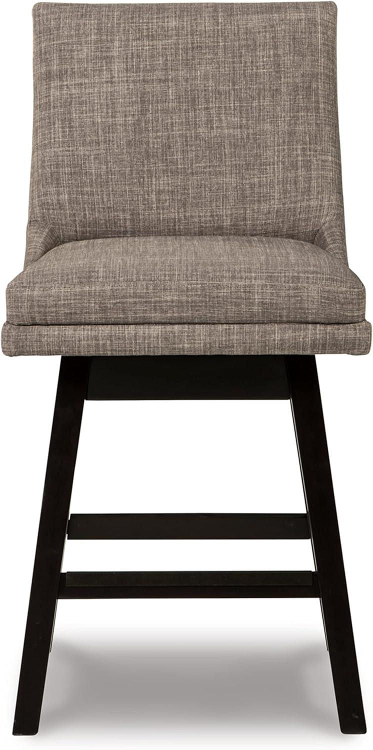 Transitional Beige Wood Swivel Barstool with Light Gray Upholstery