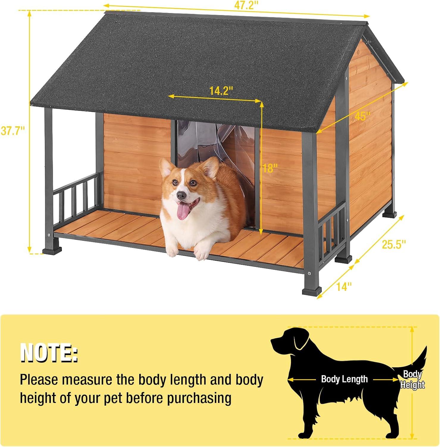 Large Weatherproof Wood and Iron Dog House with Balcony