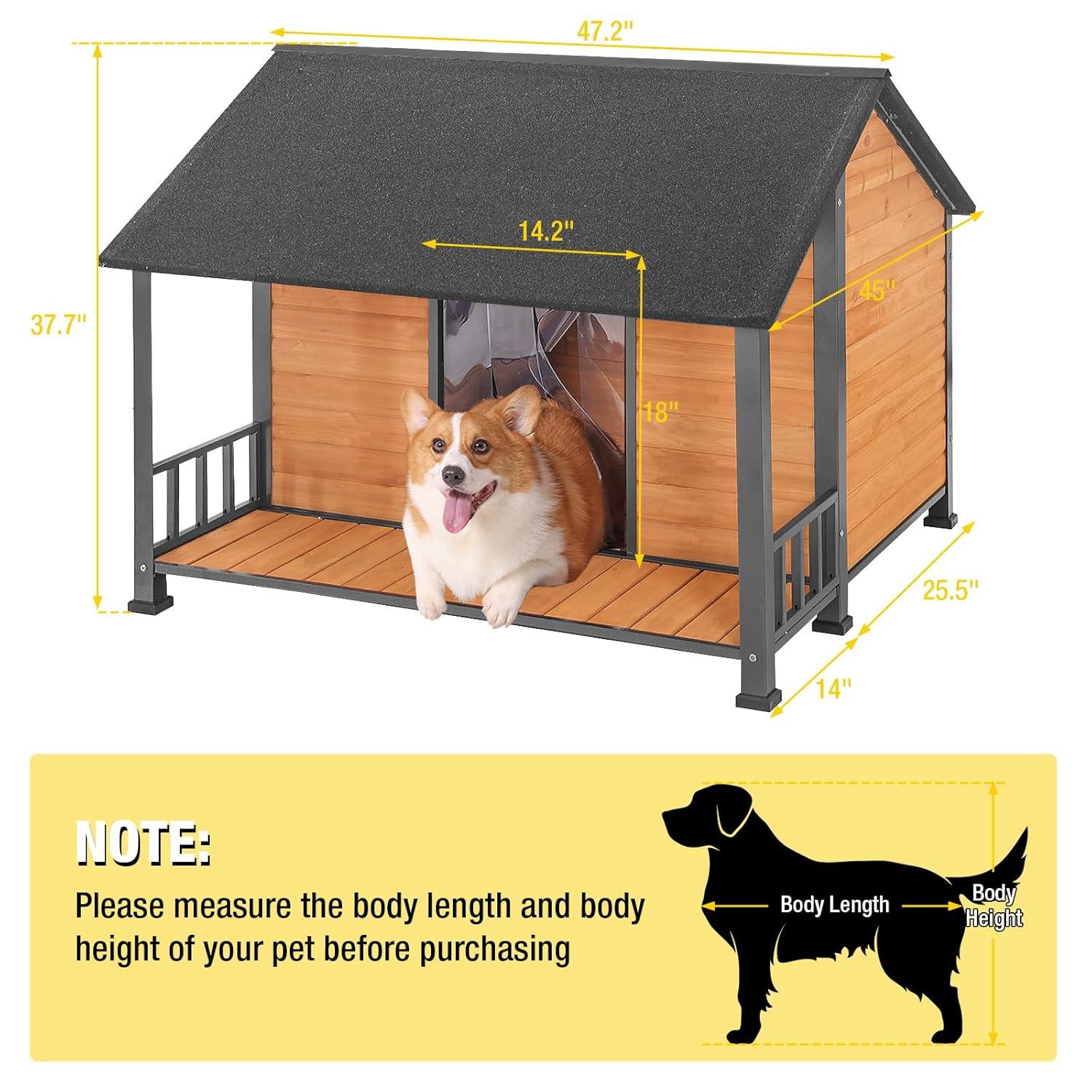 Aivituvin Weatherproof Dog House with Iron Frame| Extended Asphalt Roof|Spacious Balcony-AIR7010