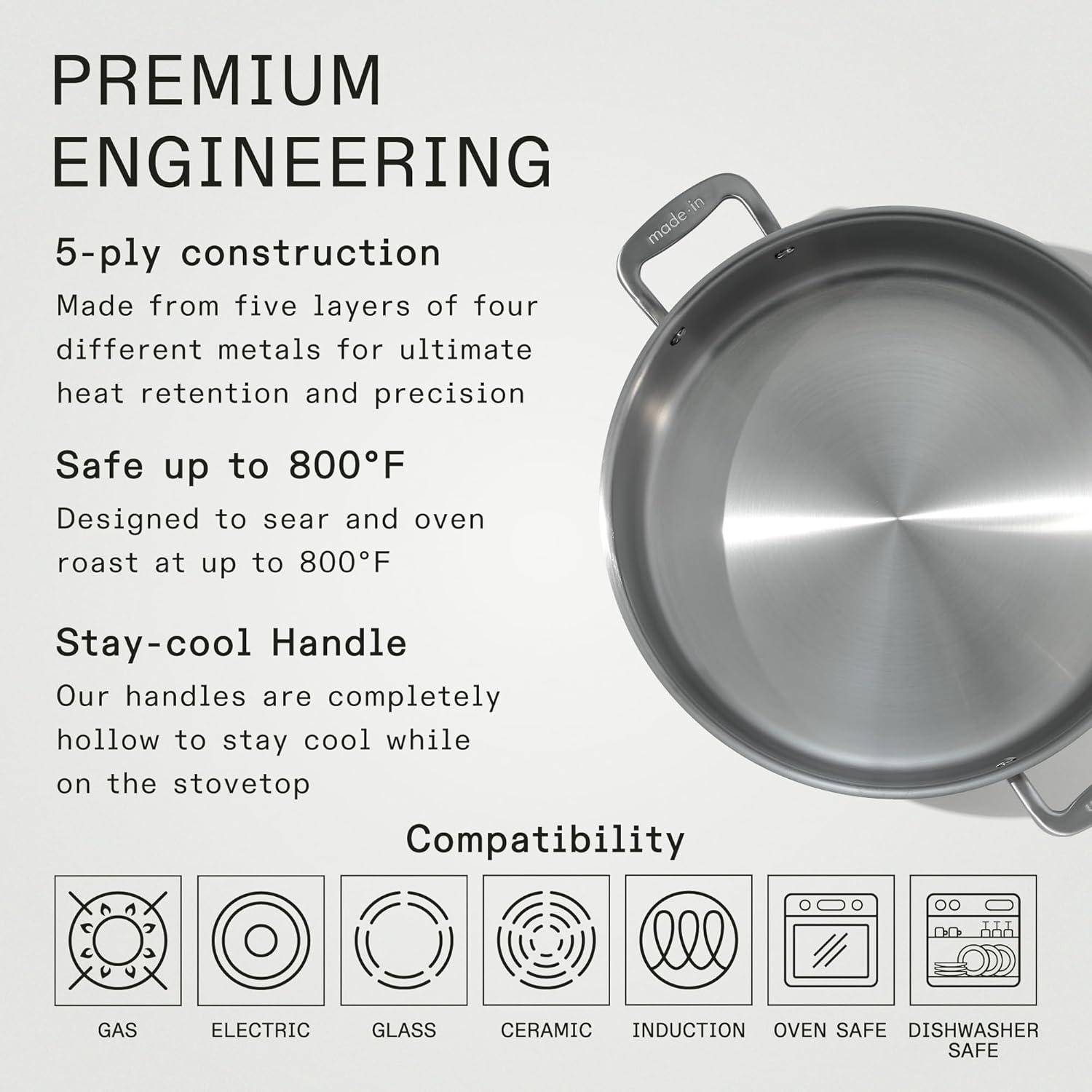 6 Quart Stainless Steel Rondeau Pot with Lid