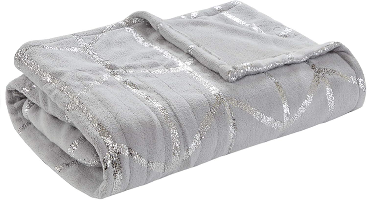 Grey Metallic Print Faux Fur Electric Throw Blanket