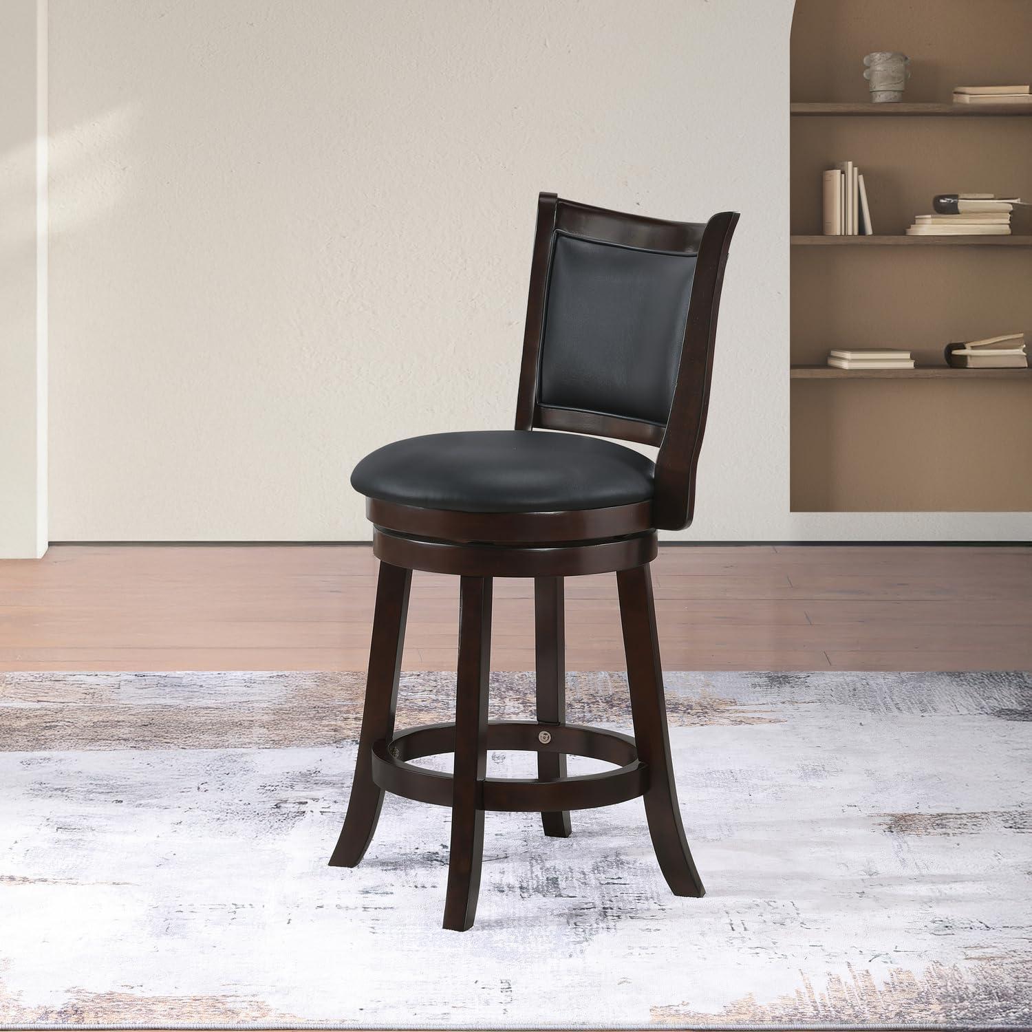New Classic Furniture, Bristol Wood Swivel Bar Stool with PU Seat in Dark Brown, Brown