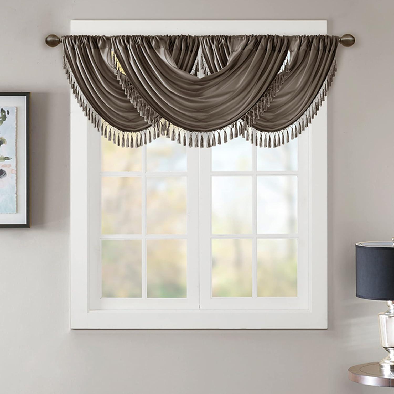 Madison Park Elena Faux Silk Waterfall Embellished 38'' W Single Window Valance