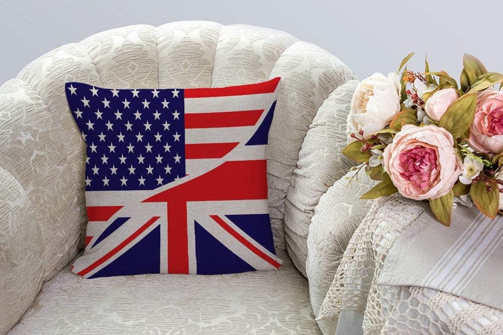 SSOIU USA American Flag and The Union Jack British Flag Throw Pillow Cover Farmhouse Cushion Case for Sofa Couch 18x18 Inches Cotton Linen 18x18 inches