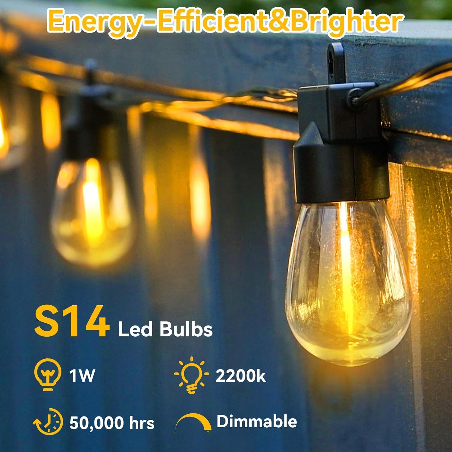 96FT Yellow LED Outdoor Globe String Lights