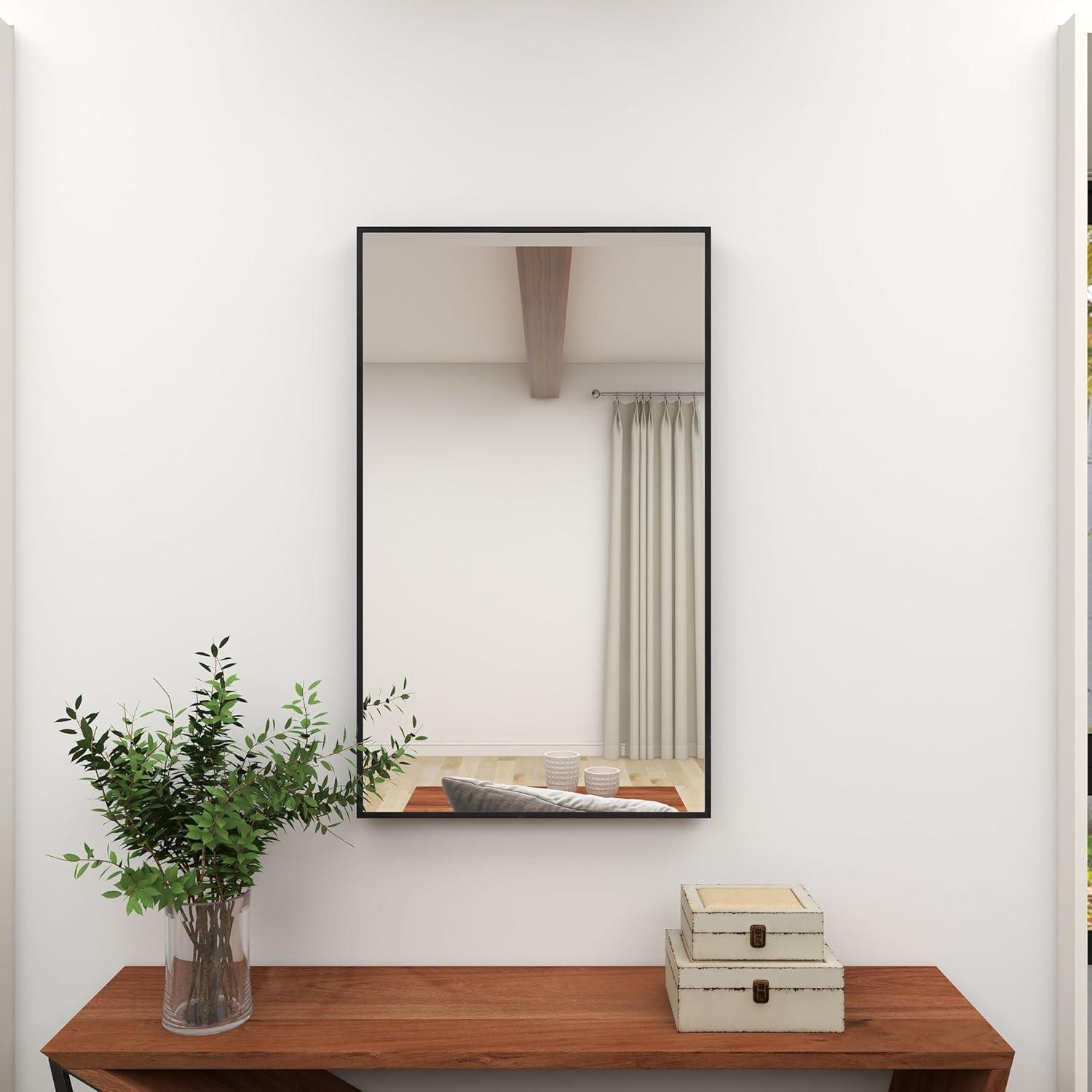 DecMode 24" x 40" Black Wall Mirror with Thin Minimalistic Frame