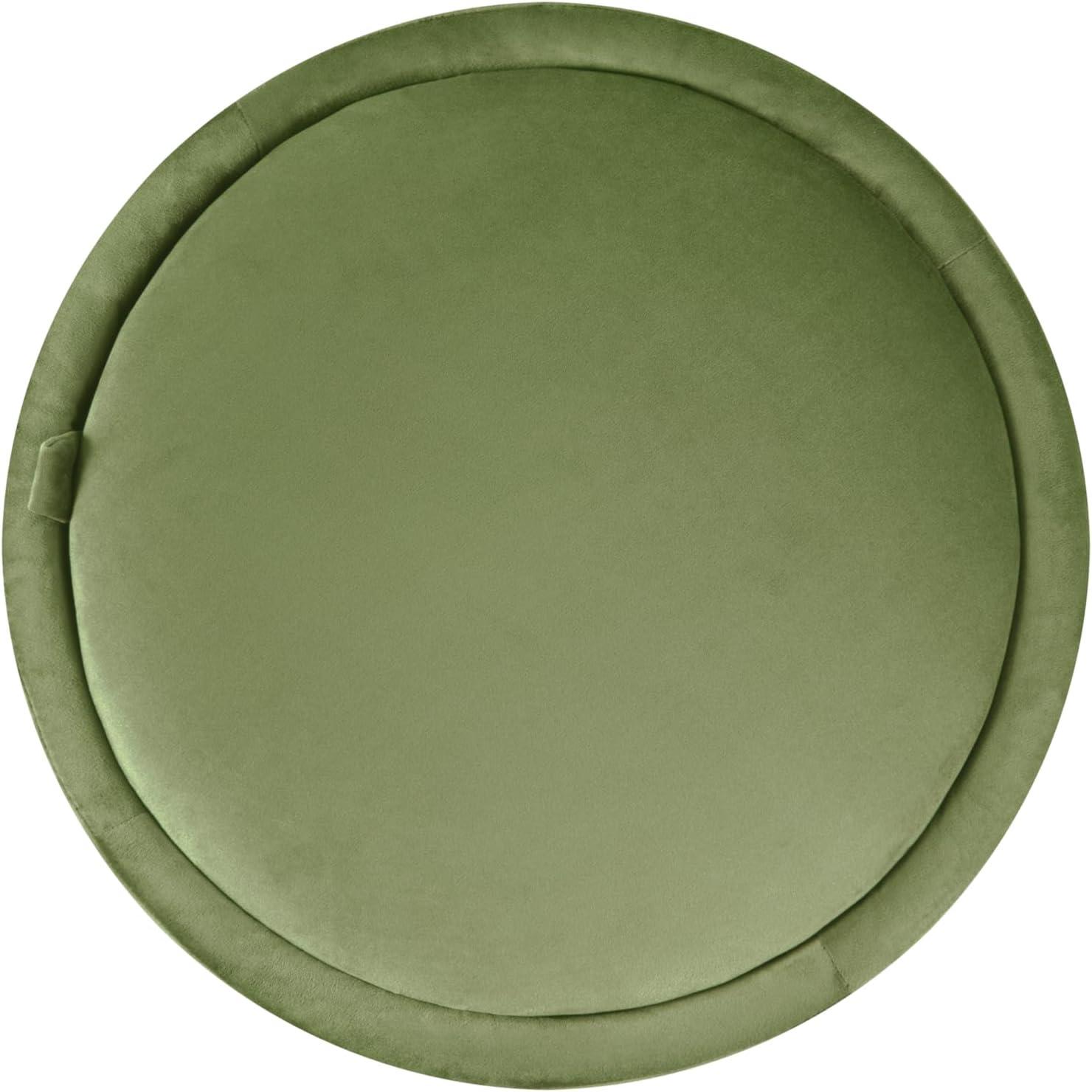 Storage Round Ottoman Green Velvet - HomePop: Upholstered Footstool, No Assembly, Polyester