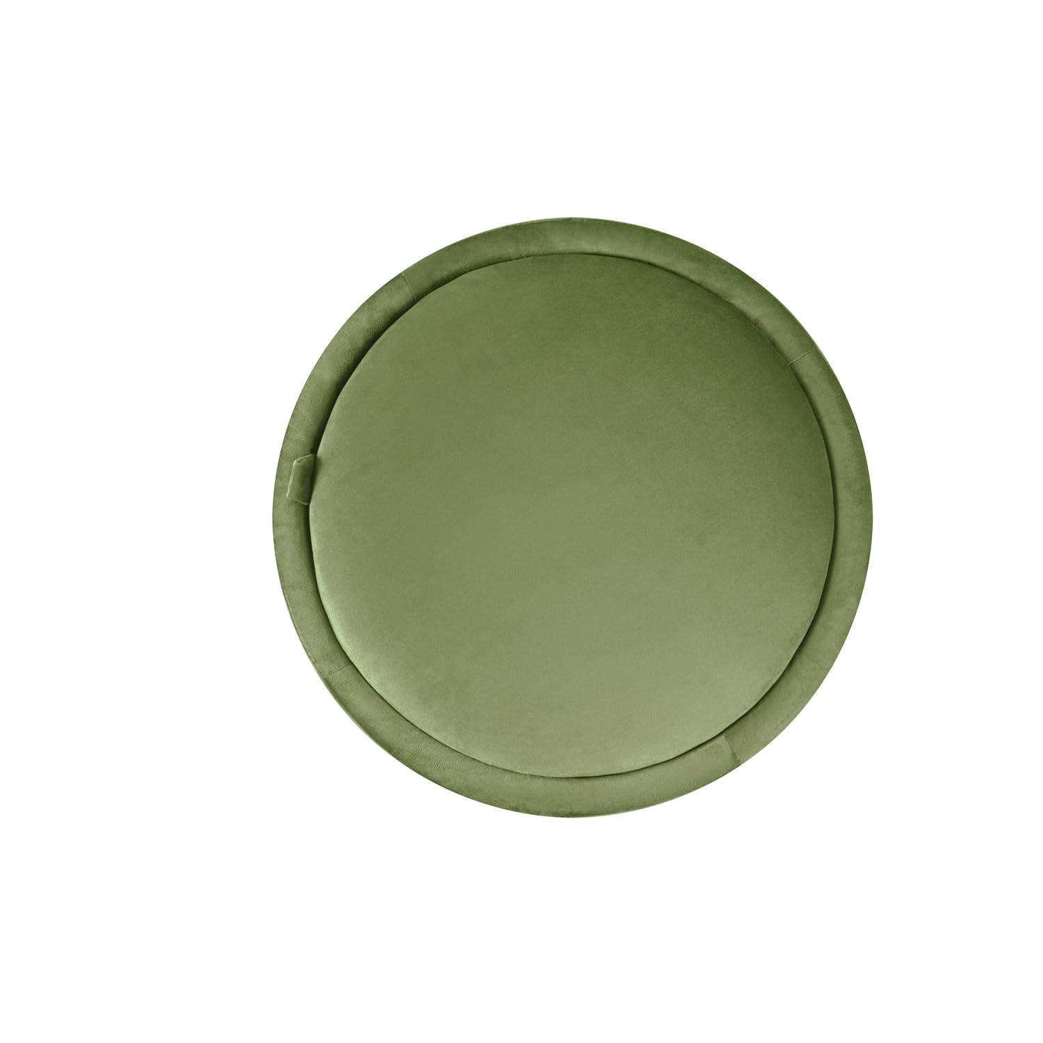 Storage Round Ottoman Green Velvet - HomePop: Upholstered Footstool, No Assembly, Polyester