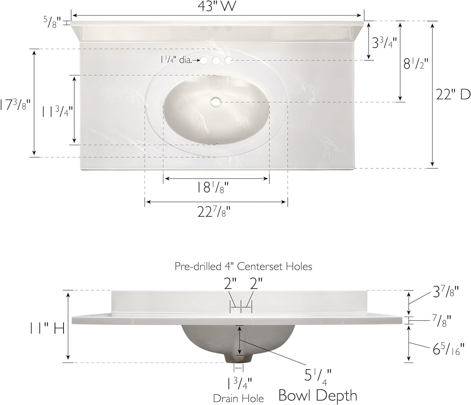 Ivory Swirl 43-Inch Cultured Marble Vanity Top with Backsplash