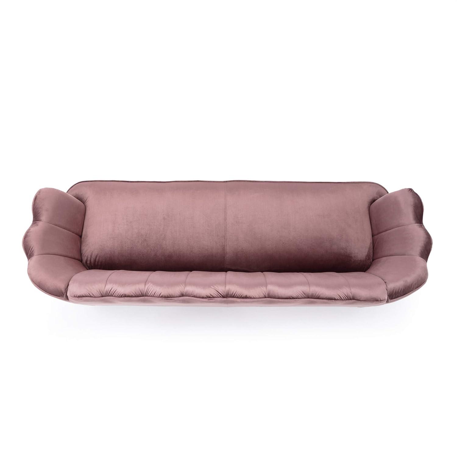 Reitz Modern Glam Velvet Channel Stitch 3 Seater Shell Sofa Blush Pink/Gold - Christopher Knight Home: Durable Iron Legs, Polyester Upholstery