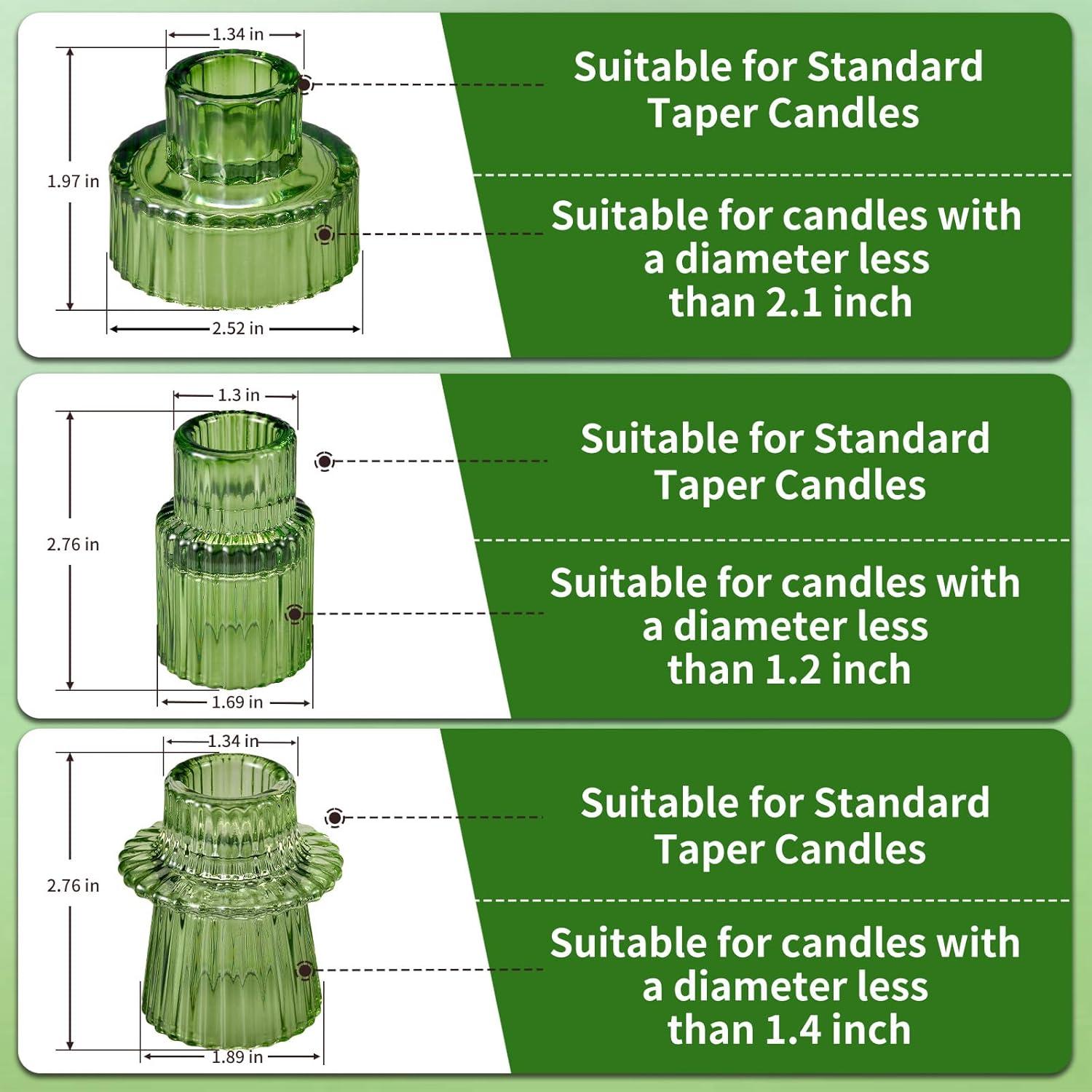 Taper Glass Candlestick Holders Tealight Candle Holders for Table Centerpieces, Wedding Decor and Dinner Party (6 Pcs, Green)