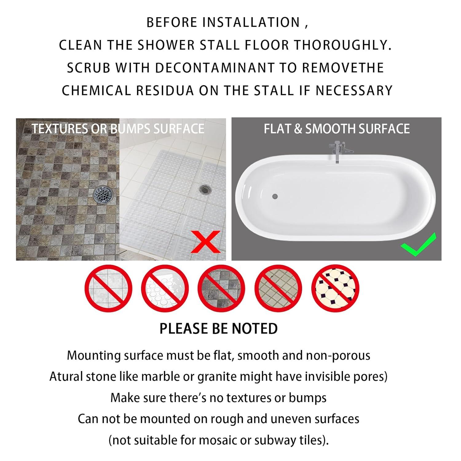 Yimobra Non Slip Bathtub Mat, Super Strong Suction Cups, 40"x16" Extra Long Shower Mat with Drain Holes, Machine Washable Fast Draining Bathroom Floor Mat, Clear Grey