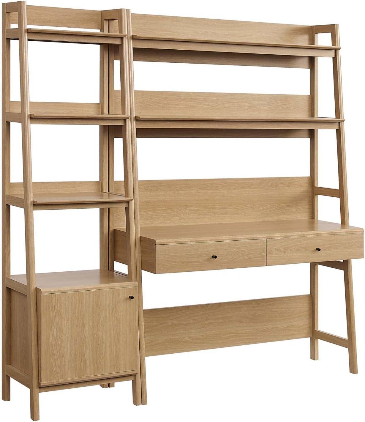 Modway Bixby 2-Piece Wood Office Desk and Bookshelf in Oak