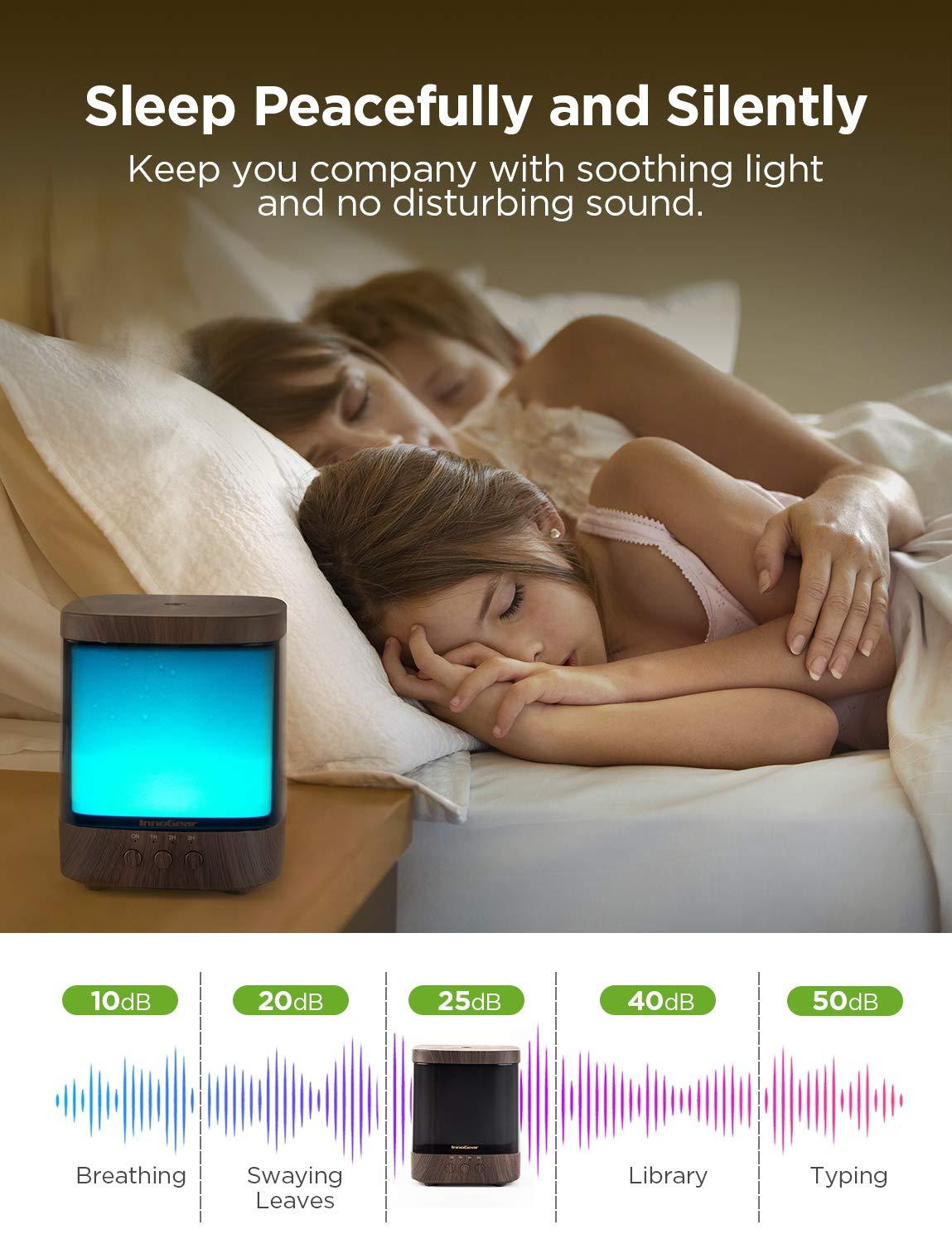 InnoGear Diffusers for Essential Oils, 300ml Oil Diffuser Aromatherapy Diffusers Aroma Ultrasonic Cool Mist Humidifier 4 Timers Color Changing Lights Auto-Off, Dark