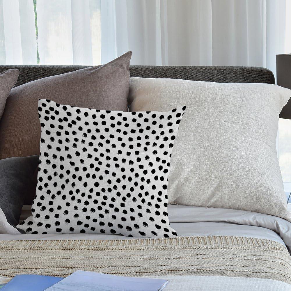 Black Polka Dots Cotton Linen 18" Pillow Cover