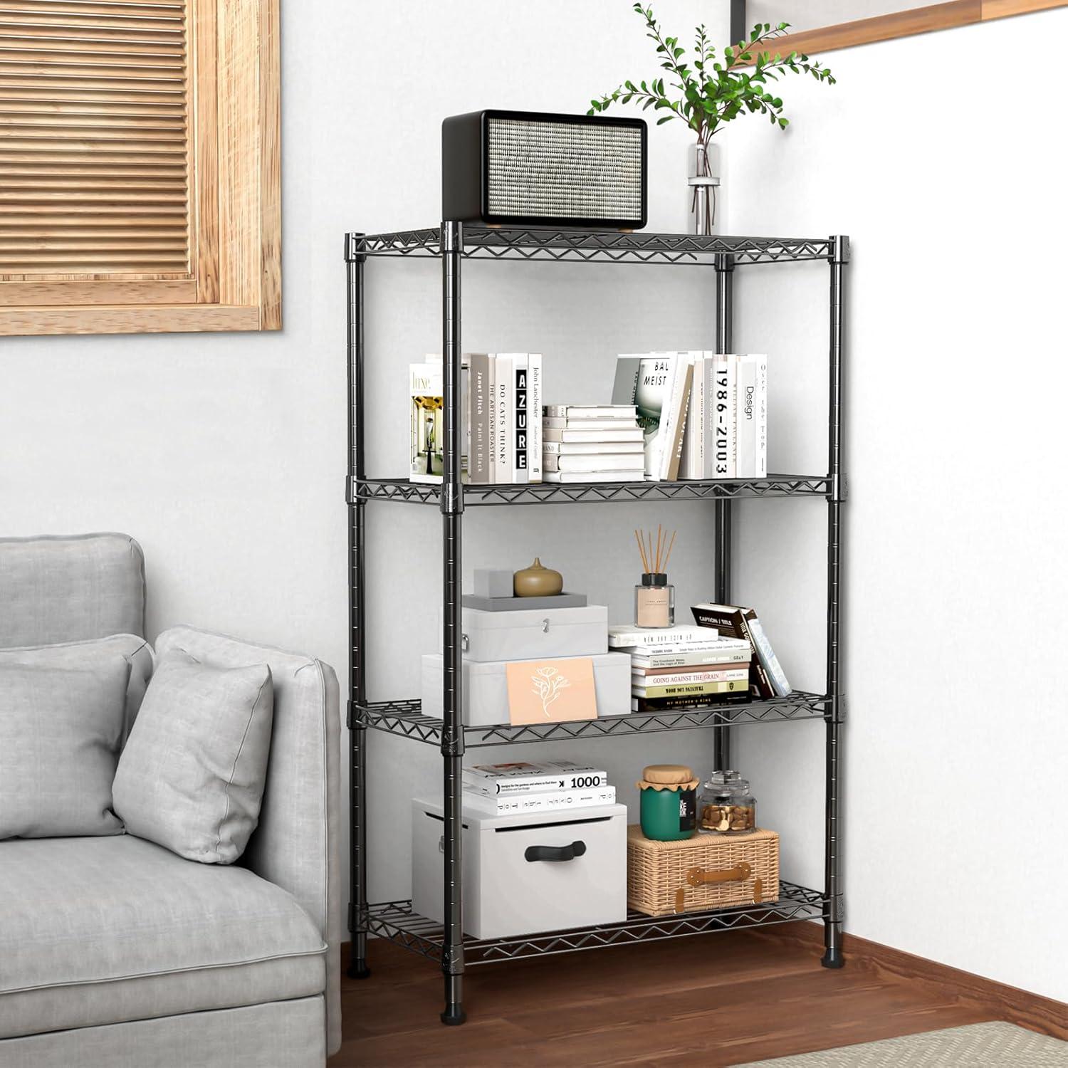 Black Steel 5-Tier Adjustable Shelving Unit for Kitchen and Garage