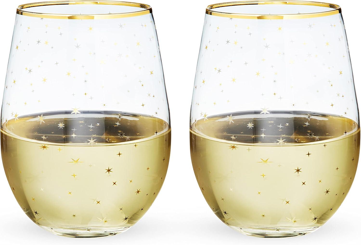 Gold Rim Celestial Pattern Stemless Wine Glass Set