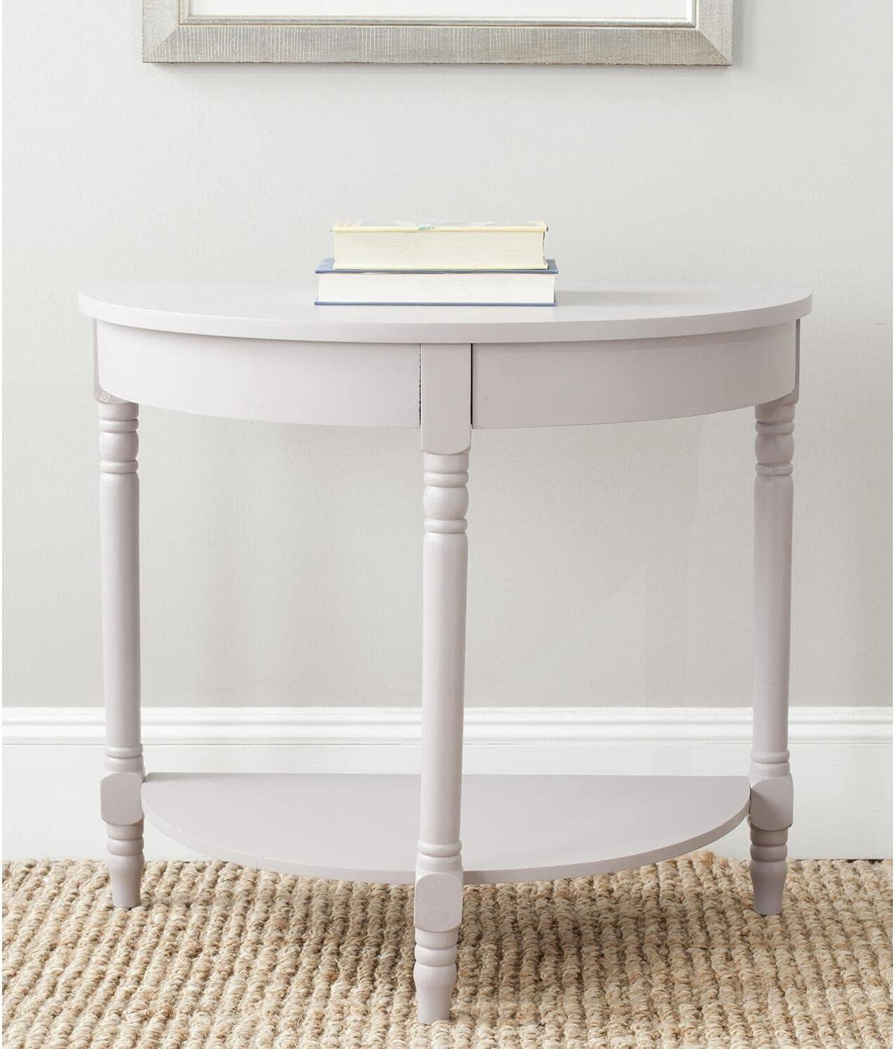 Transitional Beige Demilune Console Table with Turned Legs