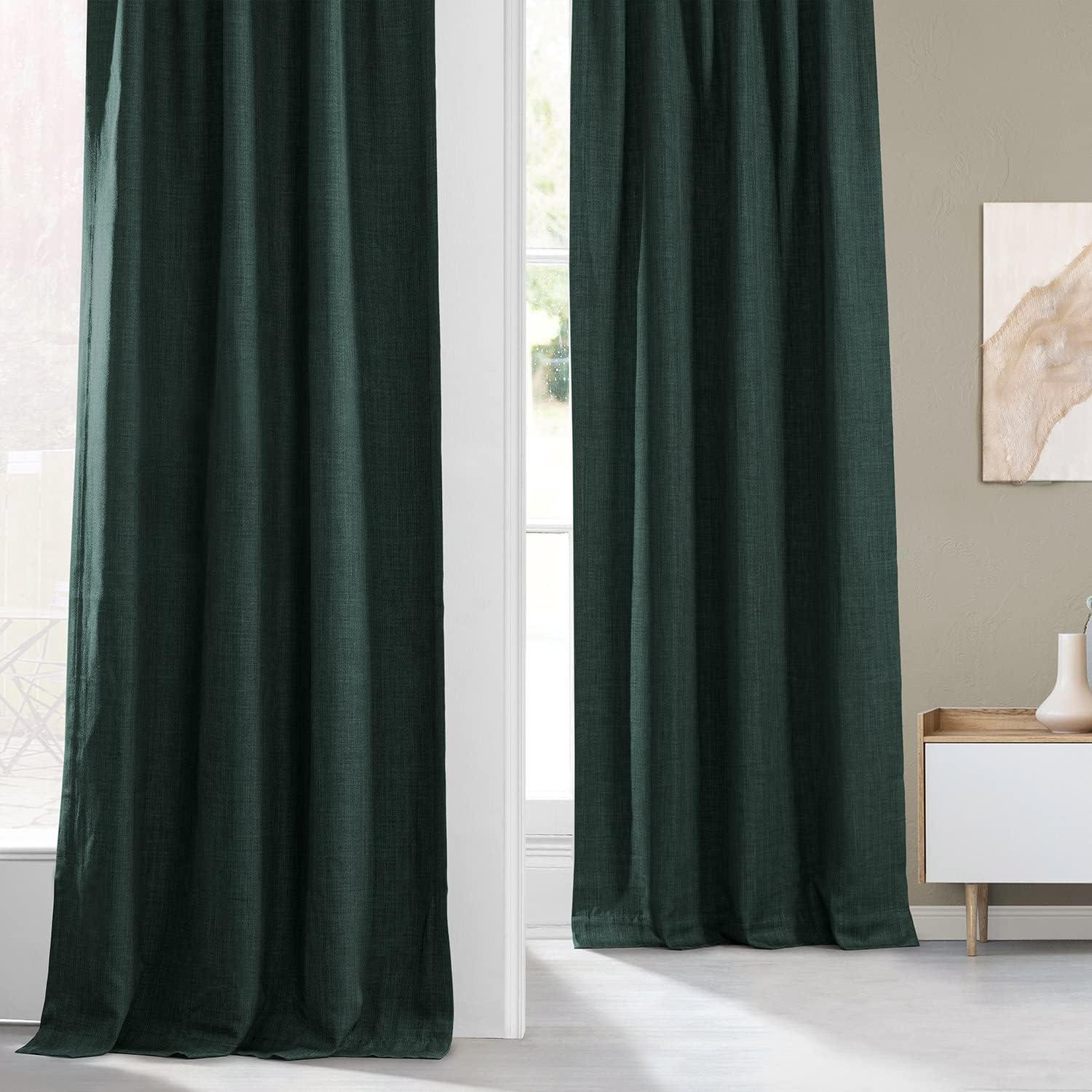 HPD Half Price Drapes Focal Green Faux Linen Room Darkening Curtains for Bedroom & Living Room Curtains (1 Panel), Door & Window Curtains 84 inches long, Rod Pocket Curtains & drapes, 50W X 84L