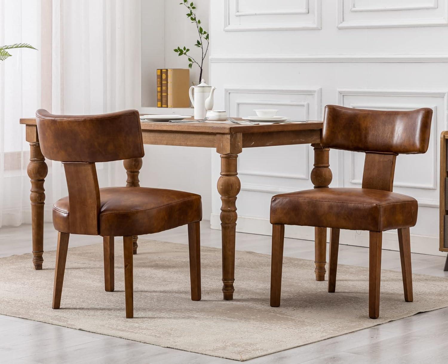 Loon Peak® Mid Century Modern Dining Chairs Set Of 2, Farmhouse PU Leather Upholstered Accent Chair Curved Backrest Kitchen Chairs With Hardwood Frame (Set of 2)