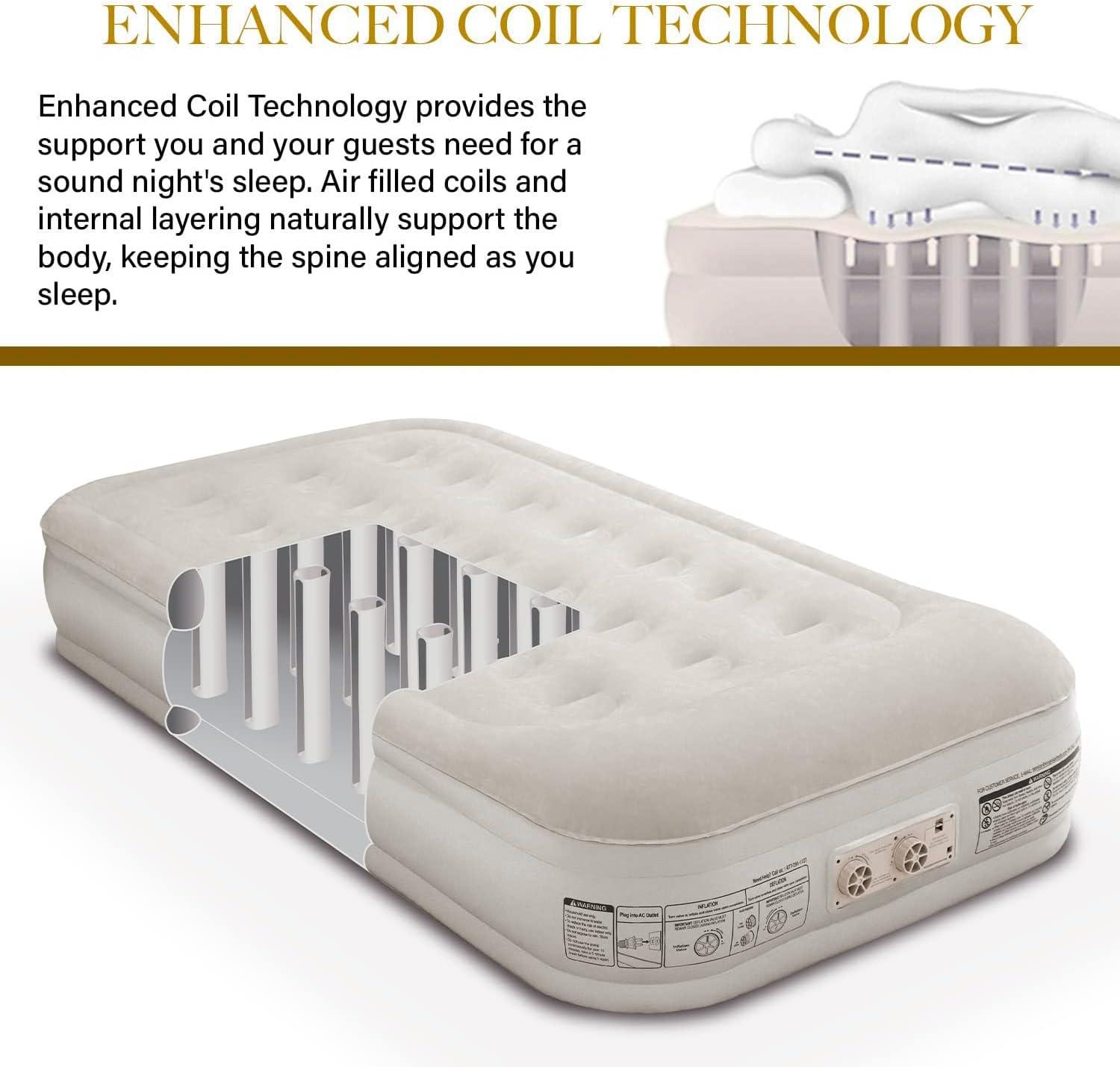 King Koil Twin Size Beige Luxury Air Mattress with Built-in Pump