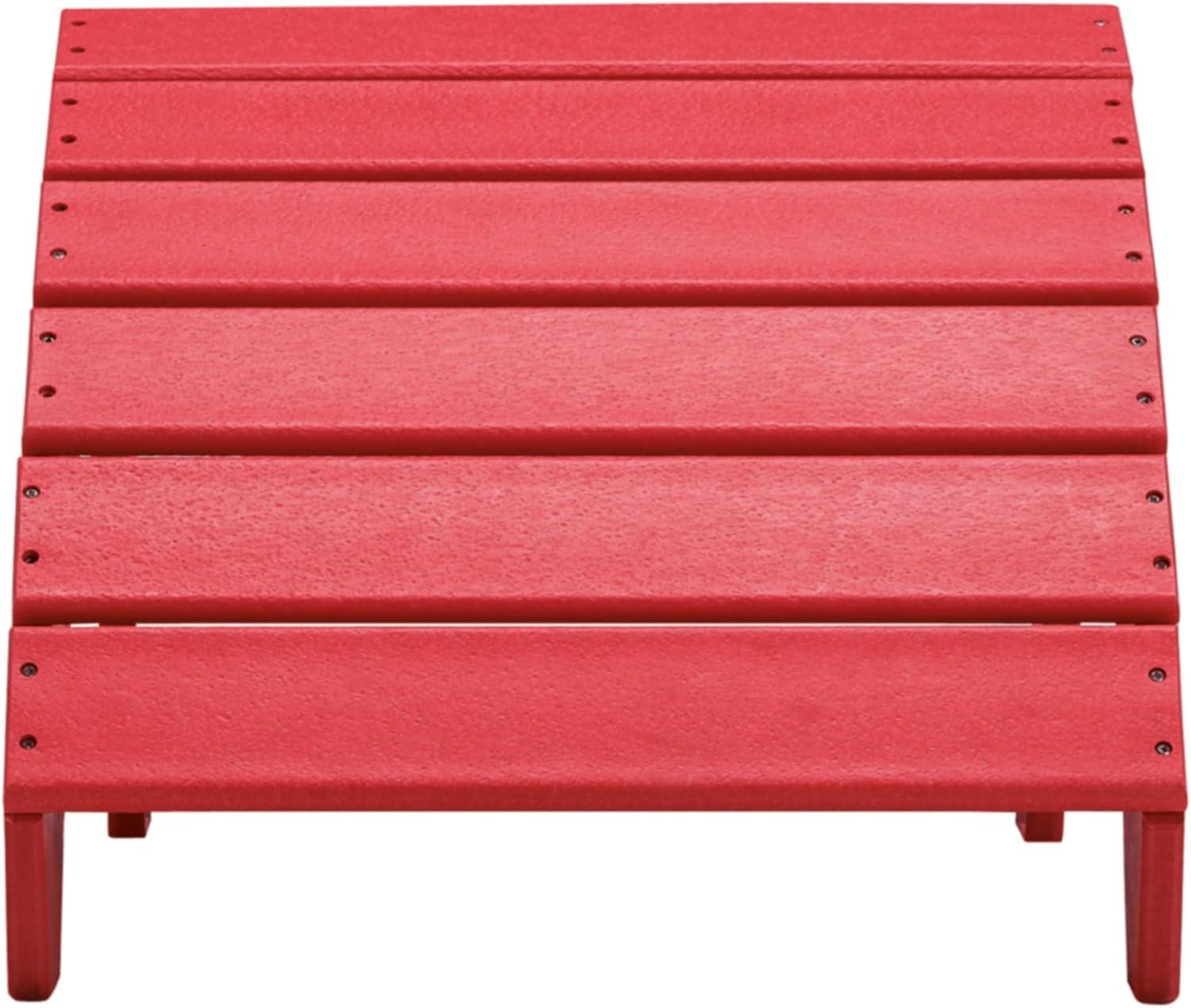 Cottage-Quaint Red HDPE Outdoor Ottoman with Slatted Design