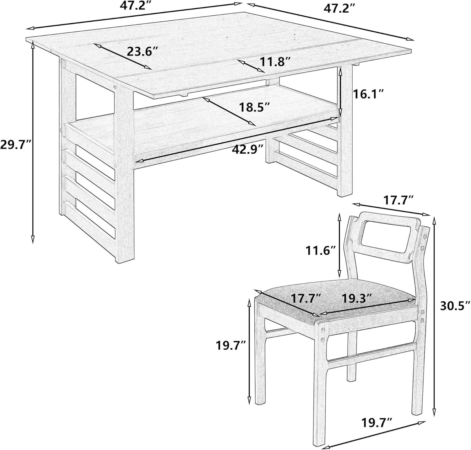 MAYEERTY Modern 5-Piece Extendable Square Dining Table Set with Storage Shelf, Brown