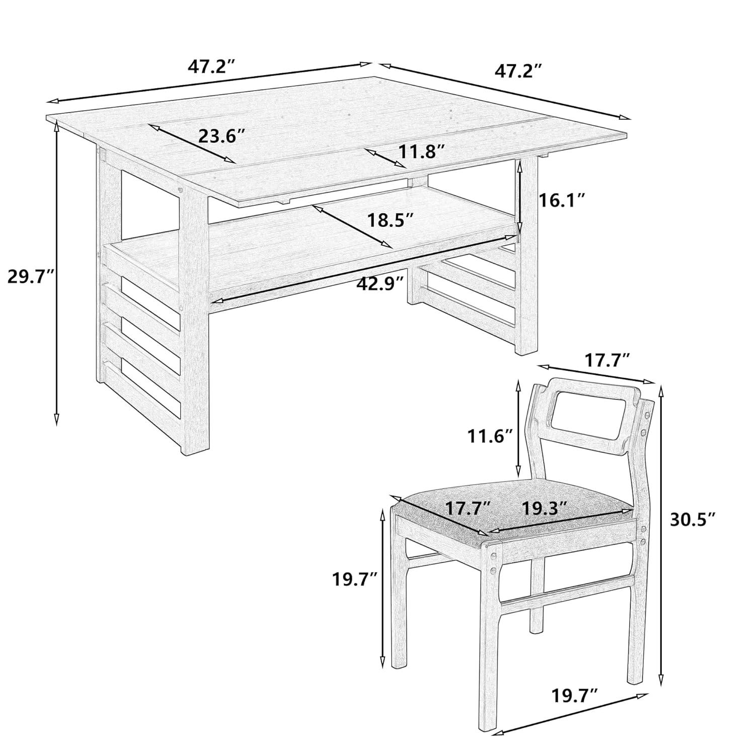 MAYEERTY Modern 5-Piece Extendable Square Dining Table Set with Storage Shelf, Brown