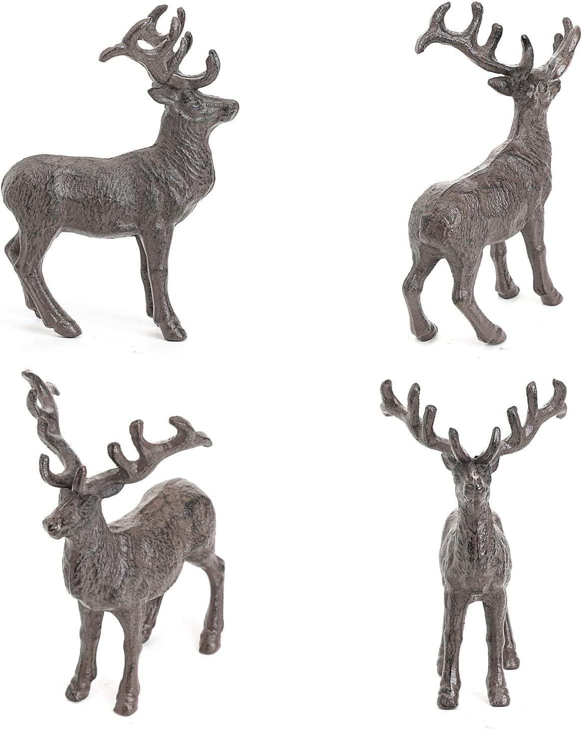 Sungmor Cast Iron Deer Statue, Christmas Reindeer Figurine, Rustic Brown Heavy Standing Elk Vintage Home Decor Sculpture, Indoor Outdoor Shelf Tabletop Holiday Decorations